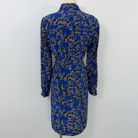 Diane von Furstenberg Prita Silk Button-Down Shirt Mini Dress Blue Star Print 8 - Picture 5 of 12